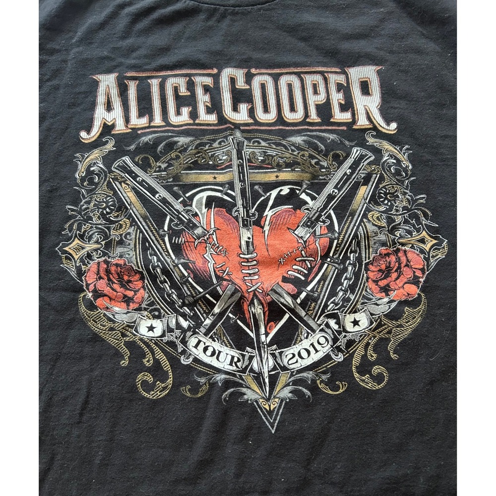 Alice Cooper 2019 Tour Mens XL Black Dagger Heart Graphic Concert Tee Tultex